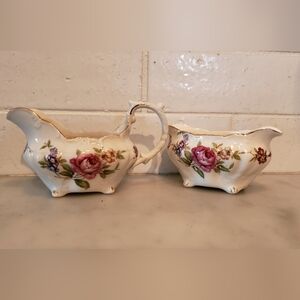S G K Made in Occupied Japan Handpainted Sugar And Creamer Set